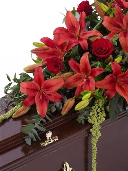 Lily and Rose Casket Spray   Red